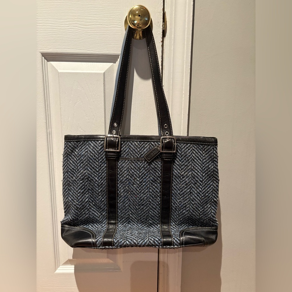 COACH Hampton Houndstooth Tweed Wool Shoulder Bag Tote